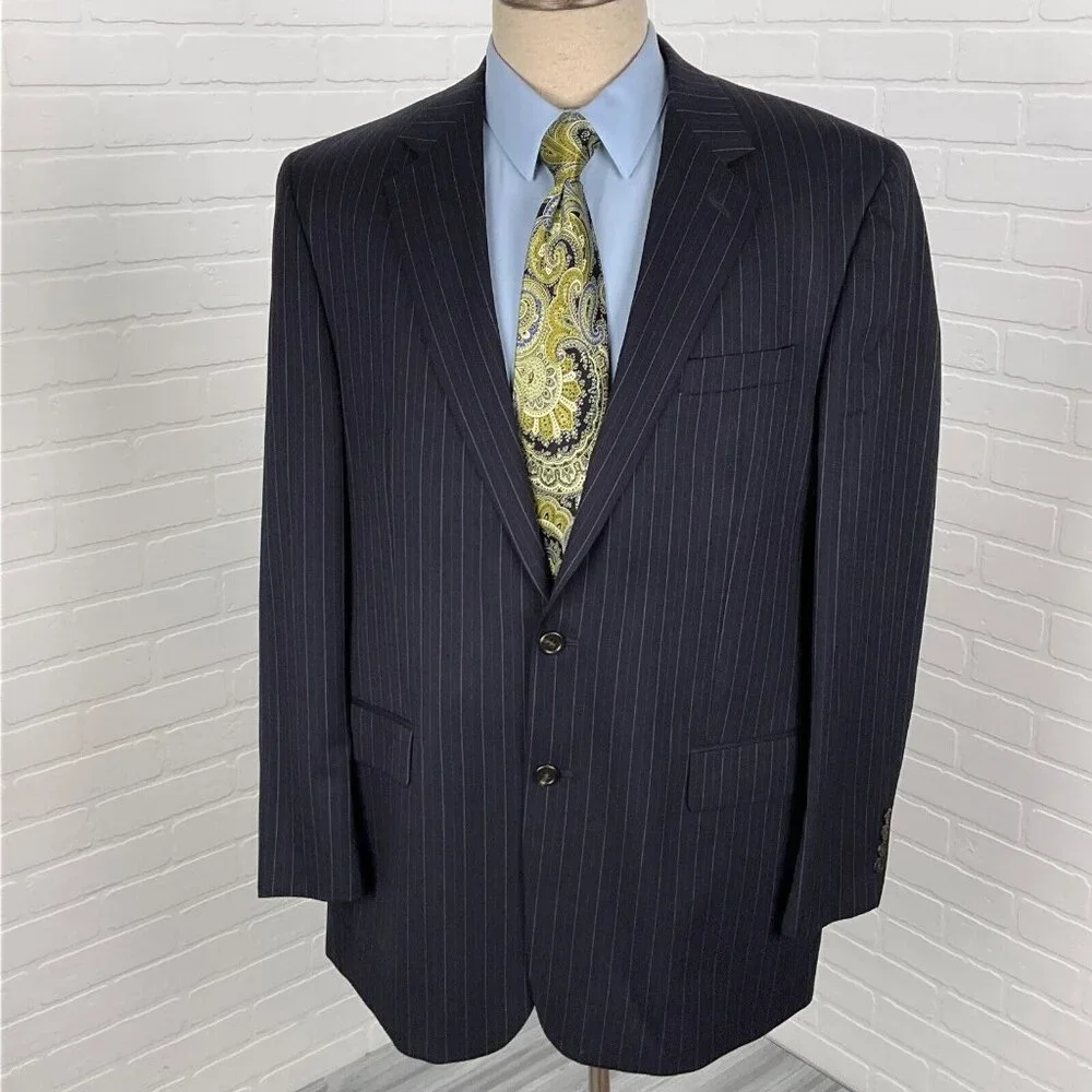 Chaps Ralph Lauren Blazer Men 44 Long Blue Pinstripe Classic Career‎ Wool Jacket